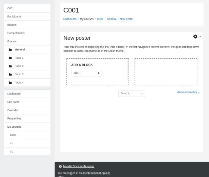 Moodle Teachers - How to create page with Moodle blocks using Poster plugin